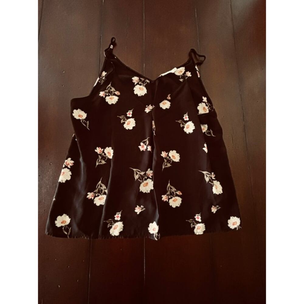 Lush Women’s Floral Cami Tank Top XL Black Pink White V-Neck‎